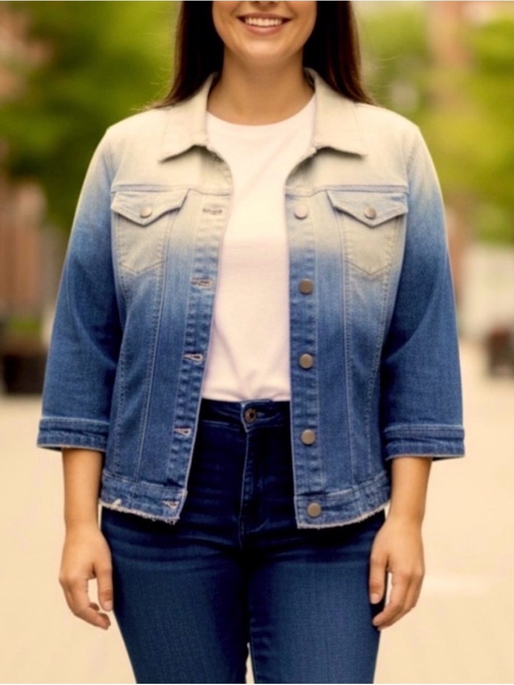 Cleo Blue and White Ombre
Denim Jacket short torso